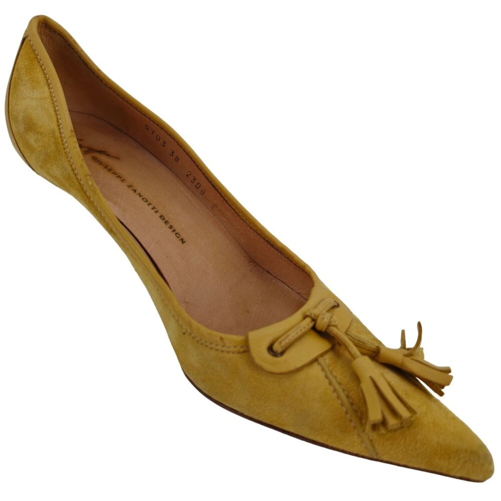 Giuseppe Zanotti Italy Mustard Suede Tasseled Kitten Heels Womens 8B Dress Shoes